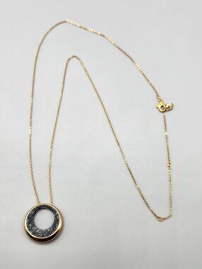 Swarovski Gold and Black Crystal Circle Pendant Necklace
